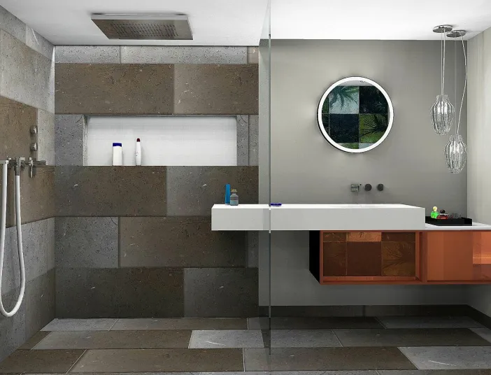 Dusche mit Natursteinfliesen